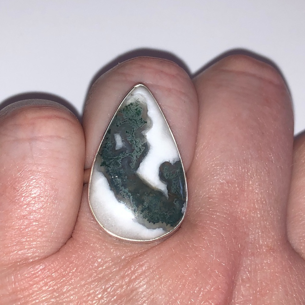 Sterling silver and genuine tree agate ring size 9.5